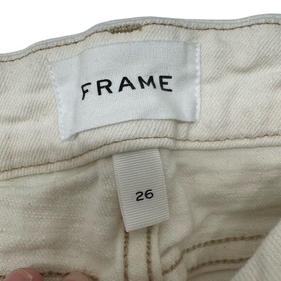 FRAME Le Crop Mini Boot Cream Denim Jeans Frayed Distressed Hem Womens 26 - Picture 2 of 10